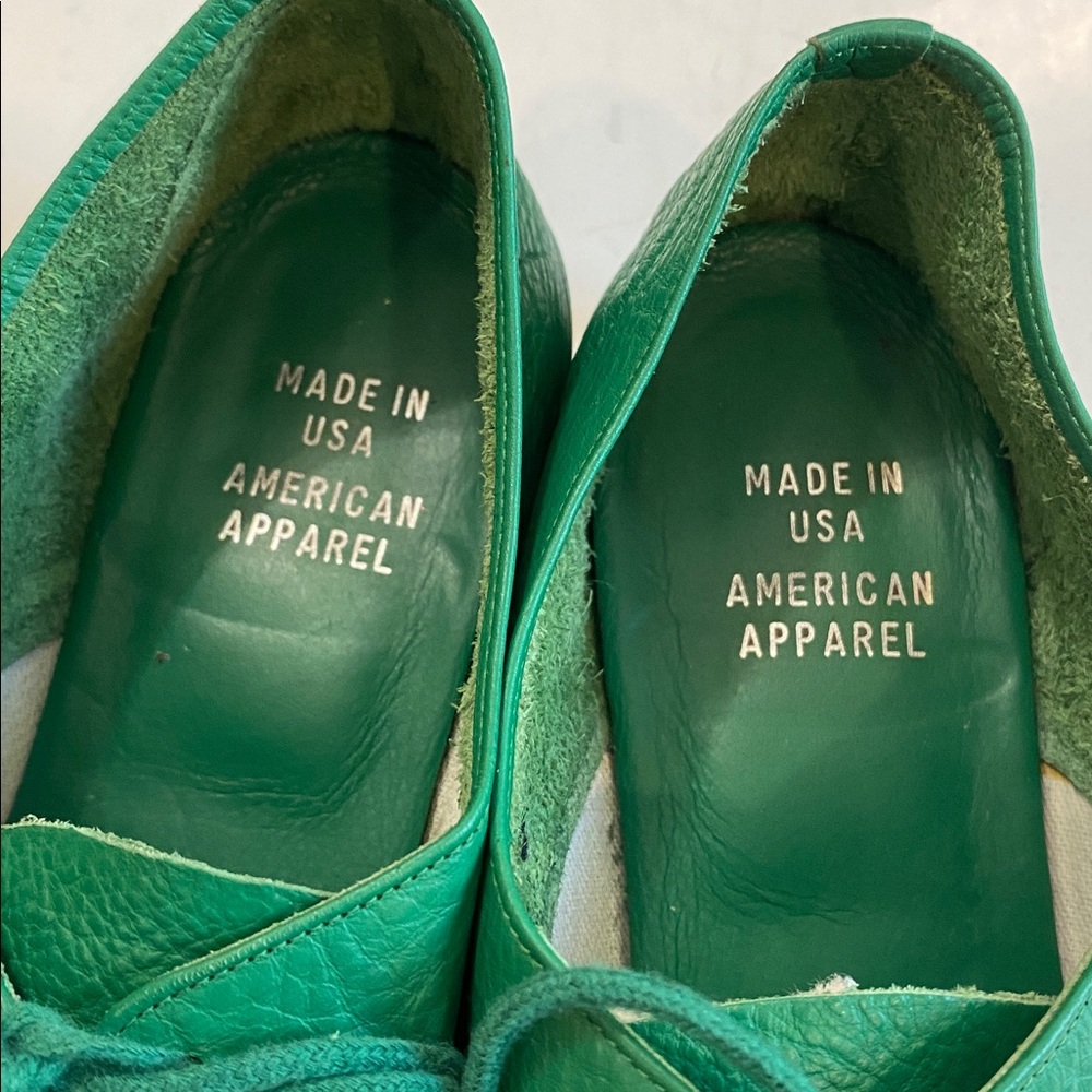American Apparel Vintage Bobby Leather Lace-up Shoe Loafers Size 9 Green - Picture 7 of 16